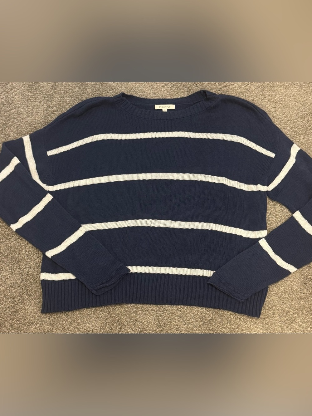 Z Supply Navy & White Striped Crewneck Sweater